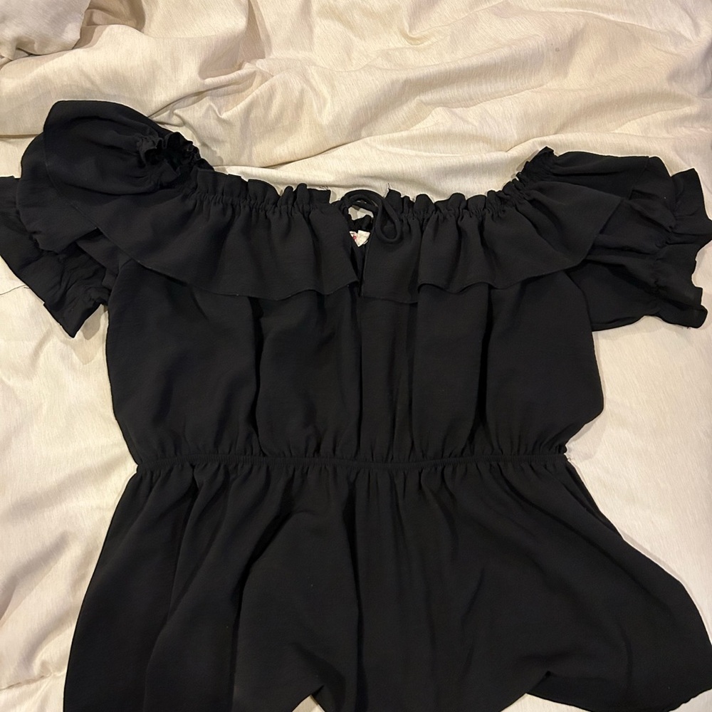 Chic Black Ruffle Off-Shoulder Blouse